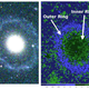 The left panel shows a false-color image of PGC 1000714. The right panel shows a bi-color index map that reveals both the outer ring (blue) and diffuse inner ring (light green). (Image: Ryan Beauchemin)